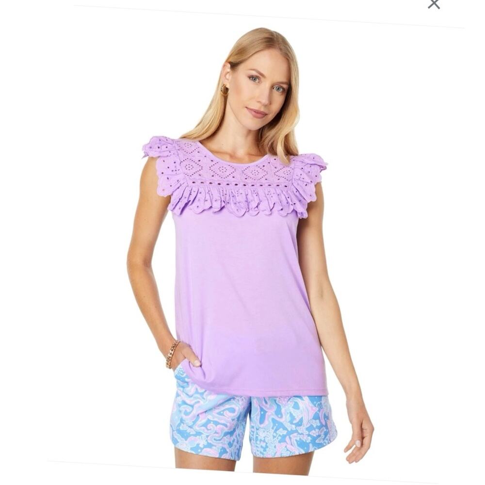 NWOT Lilly Pulitzer Women Lavender Eyelet Ruffle Top Size XL